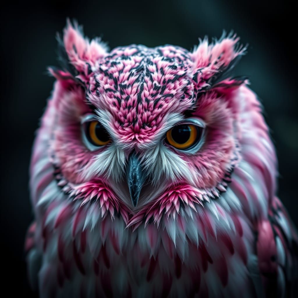 Hyperrealistic Pink Owl Portrait in High Definition