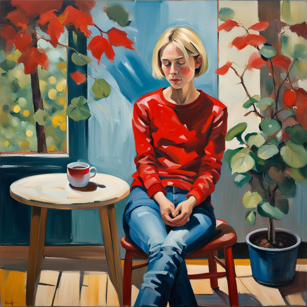 Impressionist Painting of Woman with Tea in Autumn