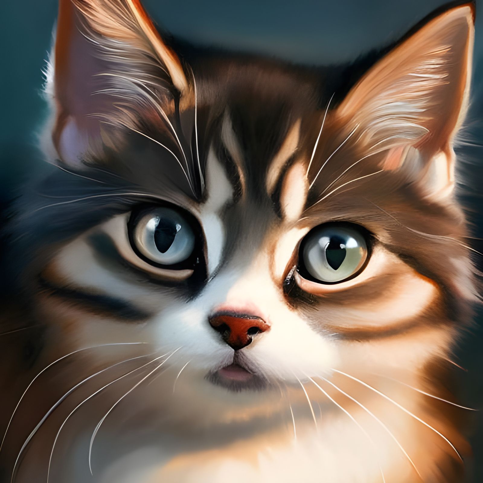 Adorable Kitten with Big Eyes: Digital Illustration
