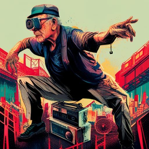 Hyperdetailed Elderly Breakdancers with Boombox
