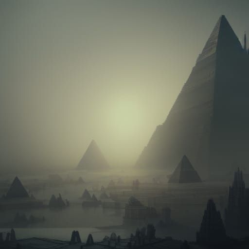 Pyramids in Fog: Dark Fantasy Concept Art
