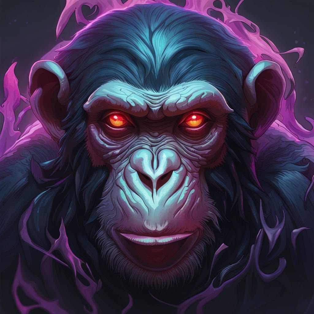 Eldritch Chimpanzee Portrait in Hyperdetailed Style