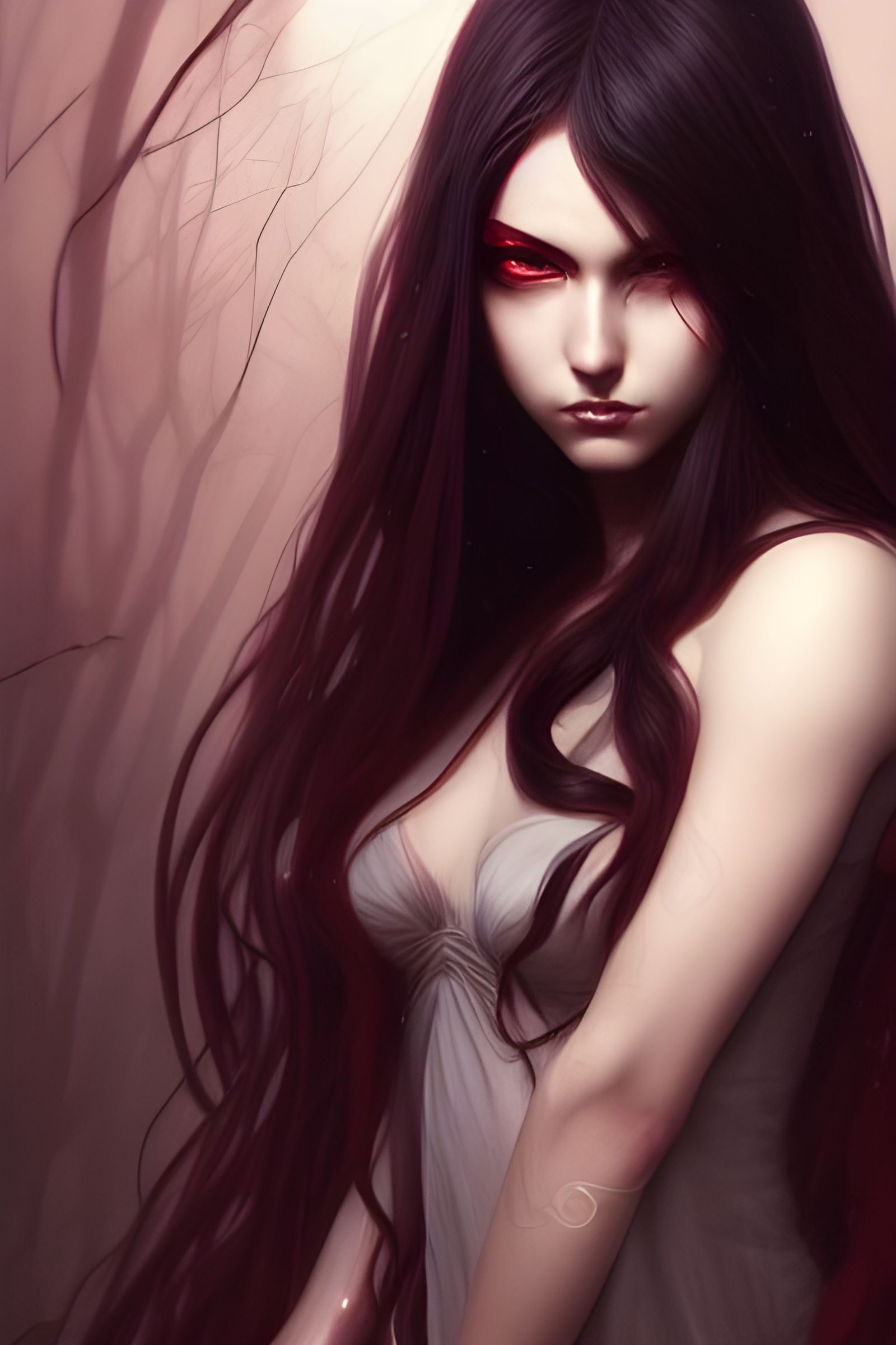 Sinister Goddess with Crimson Eyes: Digital Illustration