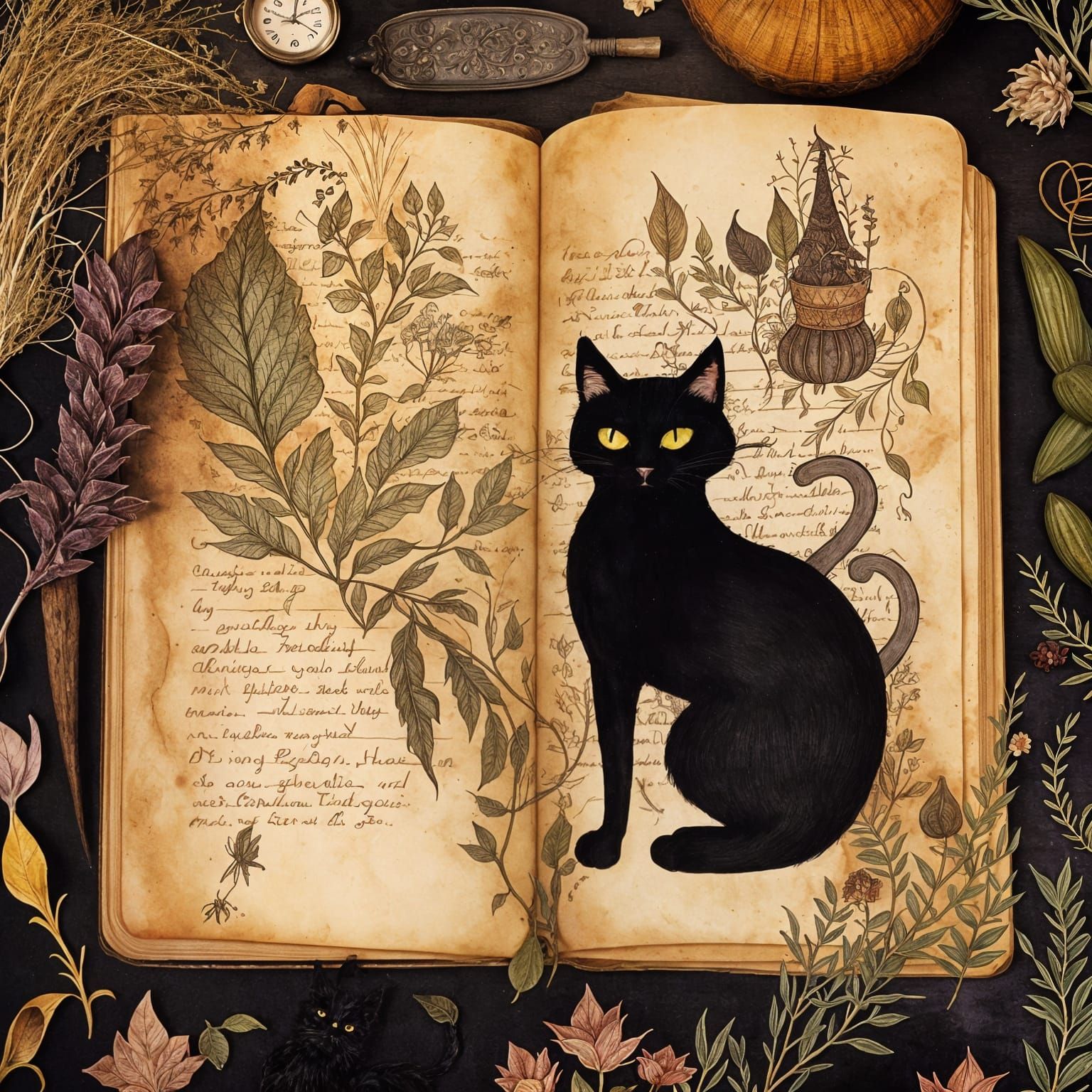 Witch's Garden Notebook with Black Cat