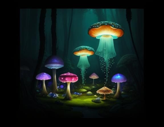Jellyfish in Toadstool Forest, Beatrix Potter Style