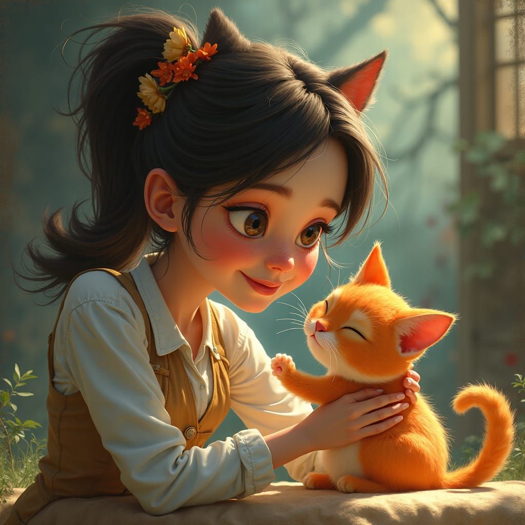 Enid Sinclair and Cat in Cinematic Digital Illustration Styl...