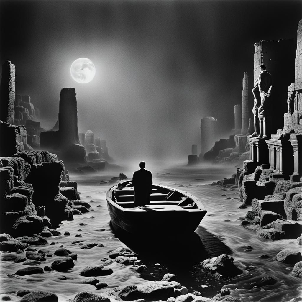 Surreal Ruins Undersea with Scuba Diver