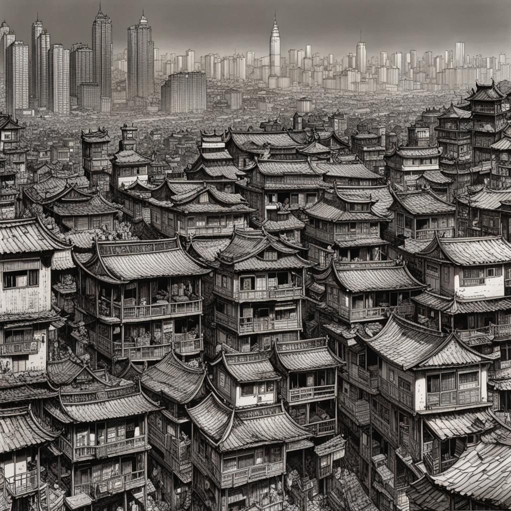 Kowloon Walled City: Black and White Manga Drawing