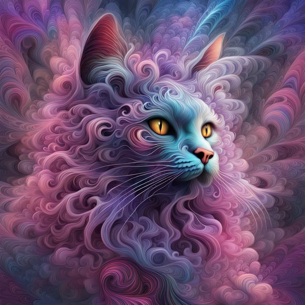 Multicolor Fractal Cat in Cosmic Digital Painting