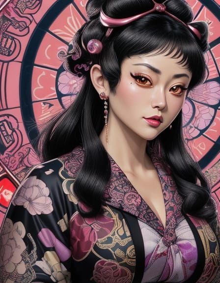 Betty Boop in Art Nouveau Japanese Fusion Style