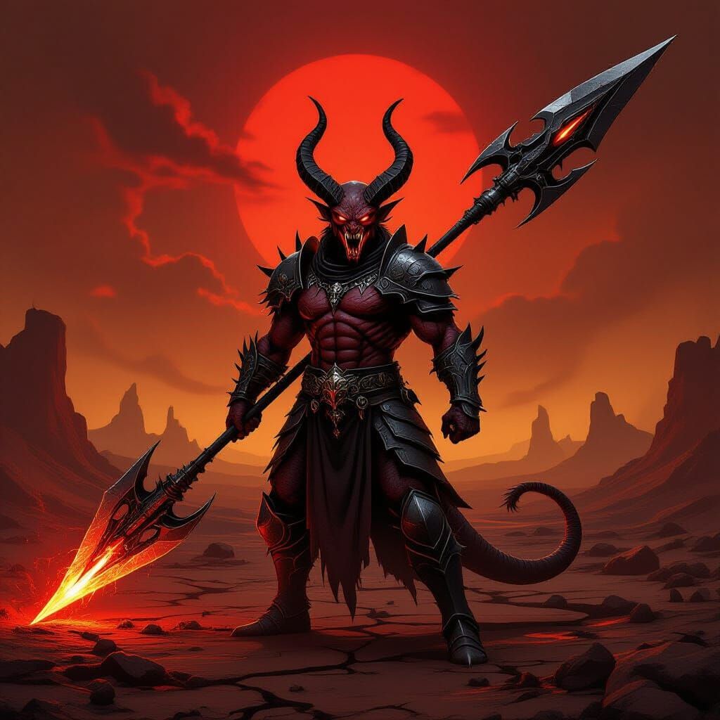 Barbazu Devil in Avernus Wasteland with Laser Glaive