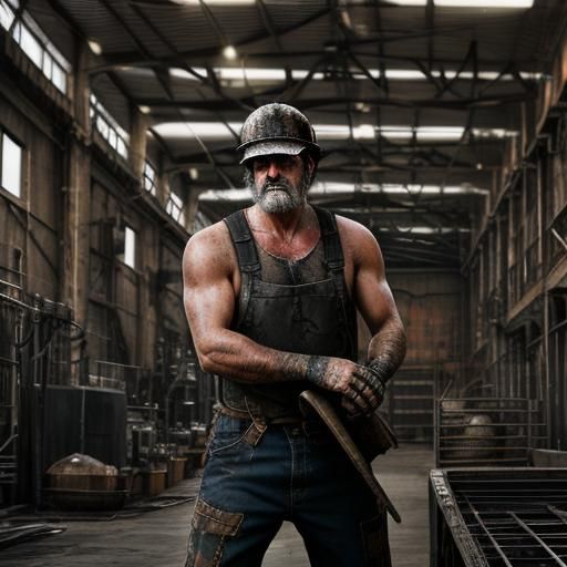 Industrial Factory Worker: Gritty, Textured Image