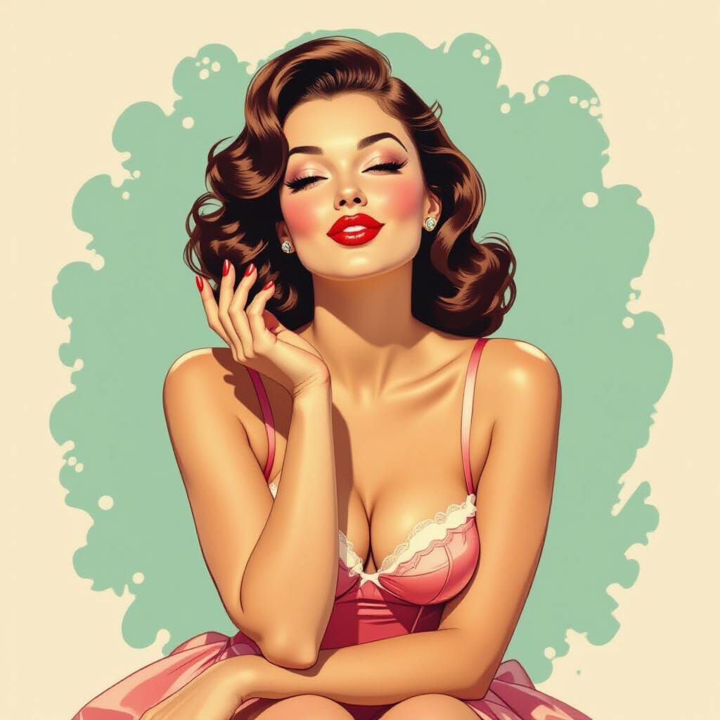 Glamorous Pin-Up Girl Blowing a Kiss, Vintage Style