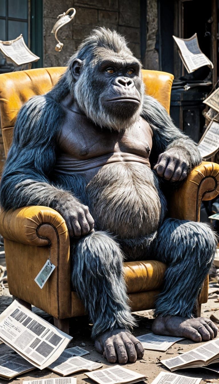 Comical Portrait of a Sleepy Messy Haired Old Gorilla