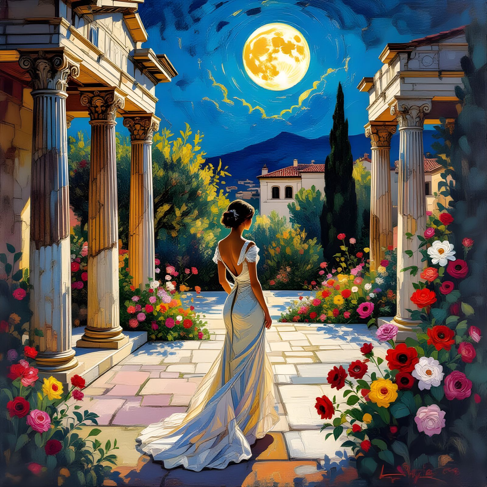 Woman in Courtyard: Van Gogh Style, Mythological Setting