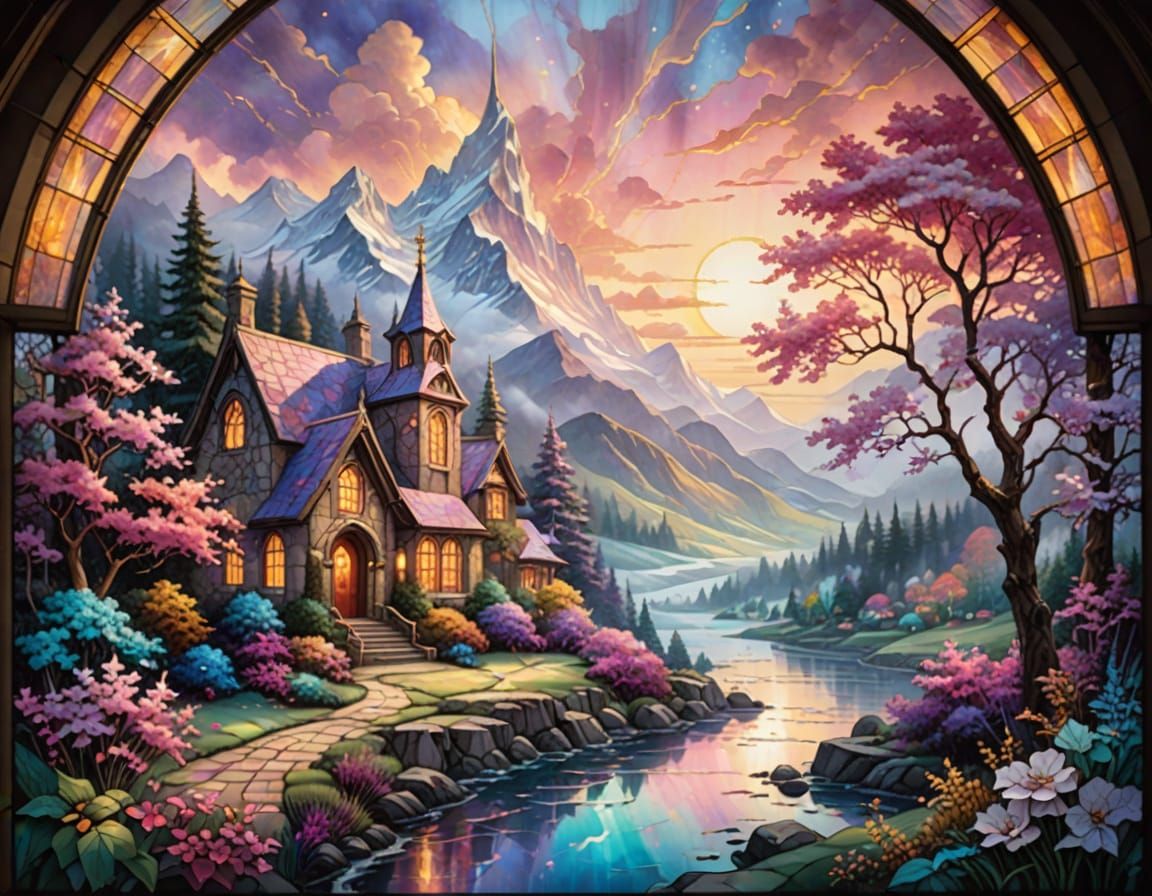 Ethereal Four Seasons Stained Glass Window