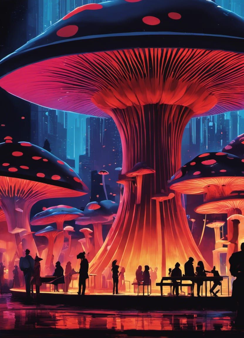 Neo-Noir Mushroom Nightclub in 4D