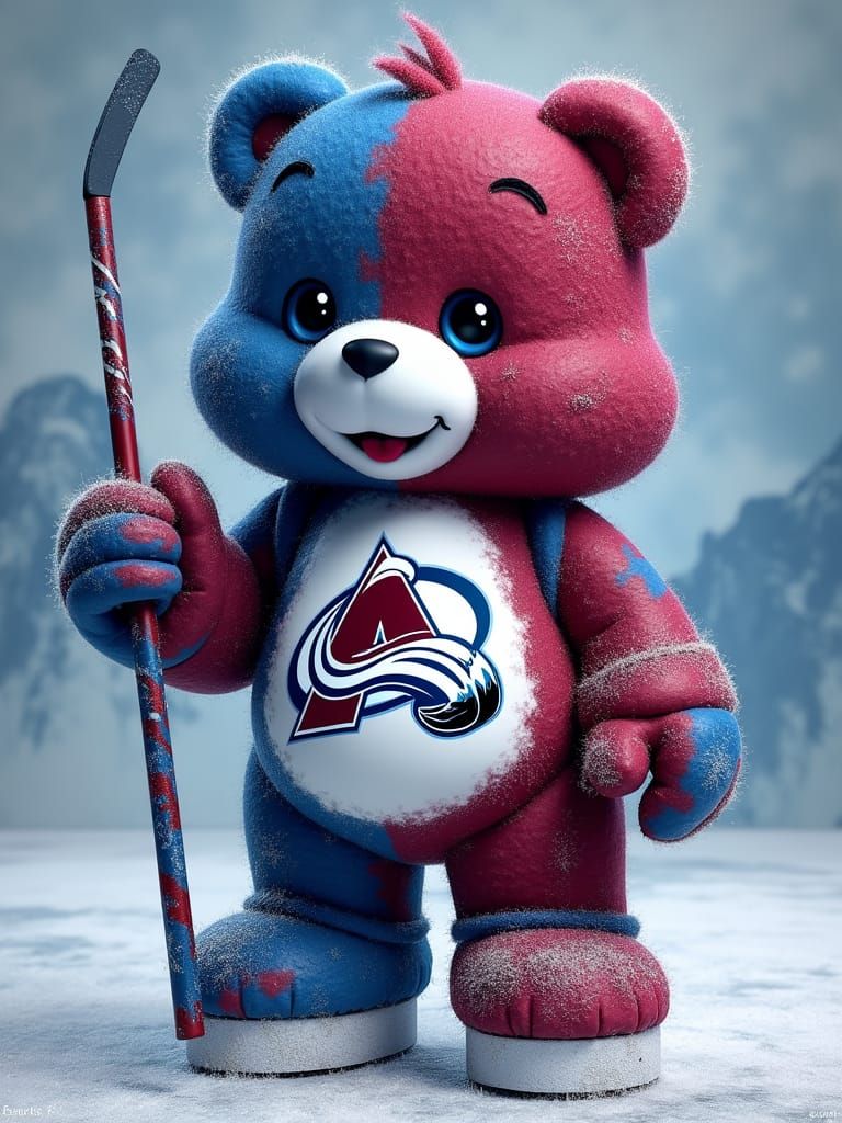 Colorado Avalanche Inspired Care Bear in Vibrant Graffiti St...
