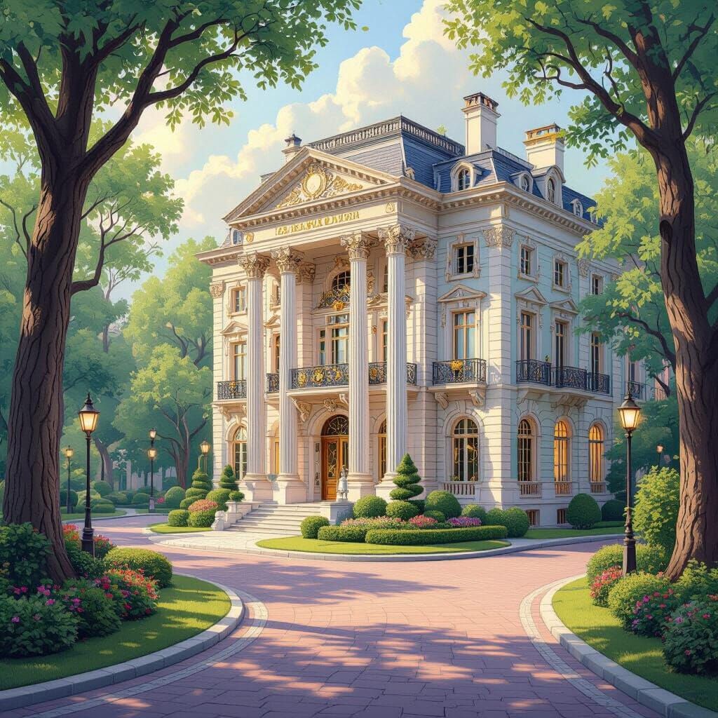 Classical Building in Lush Environment, Romantic Style