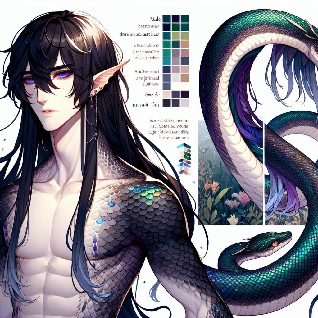 Anime Male Naga with Long Black Hair
