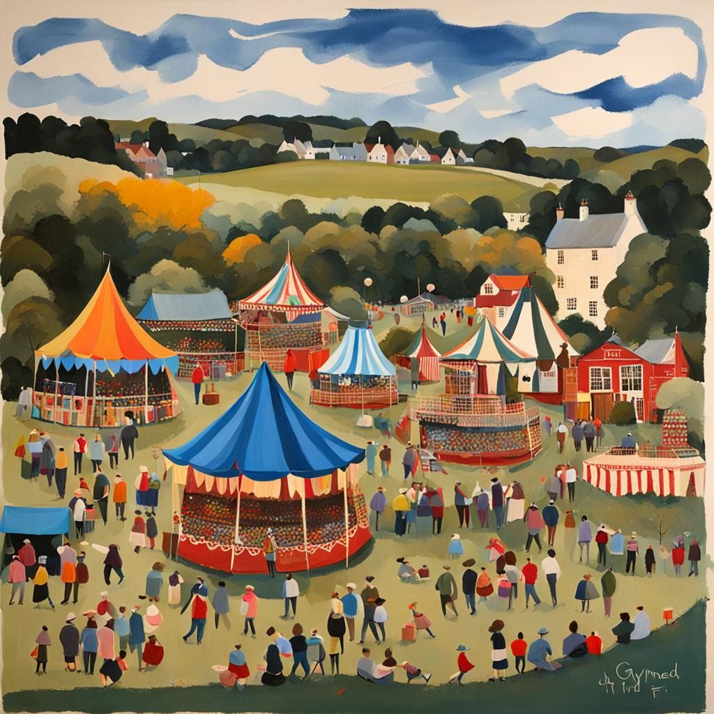 Village Fair Scene, Impressionistic Digital Art
