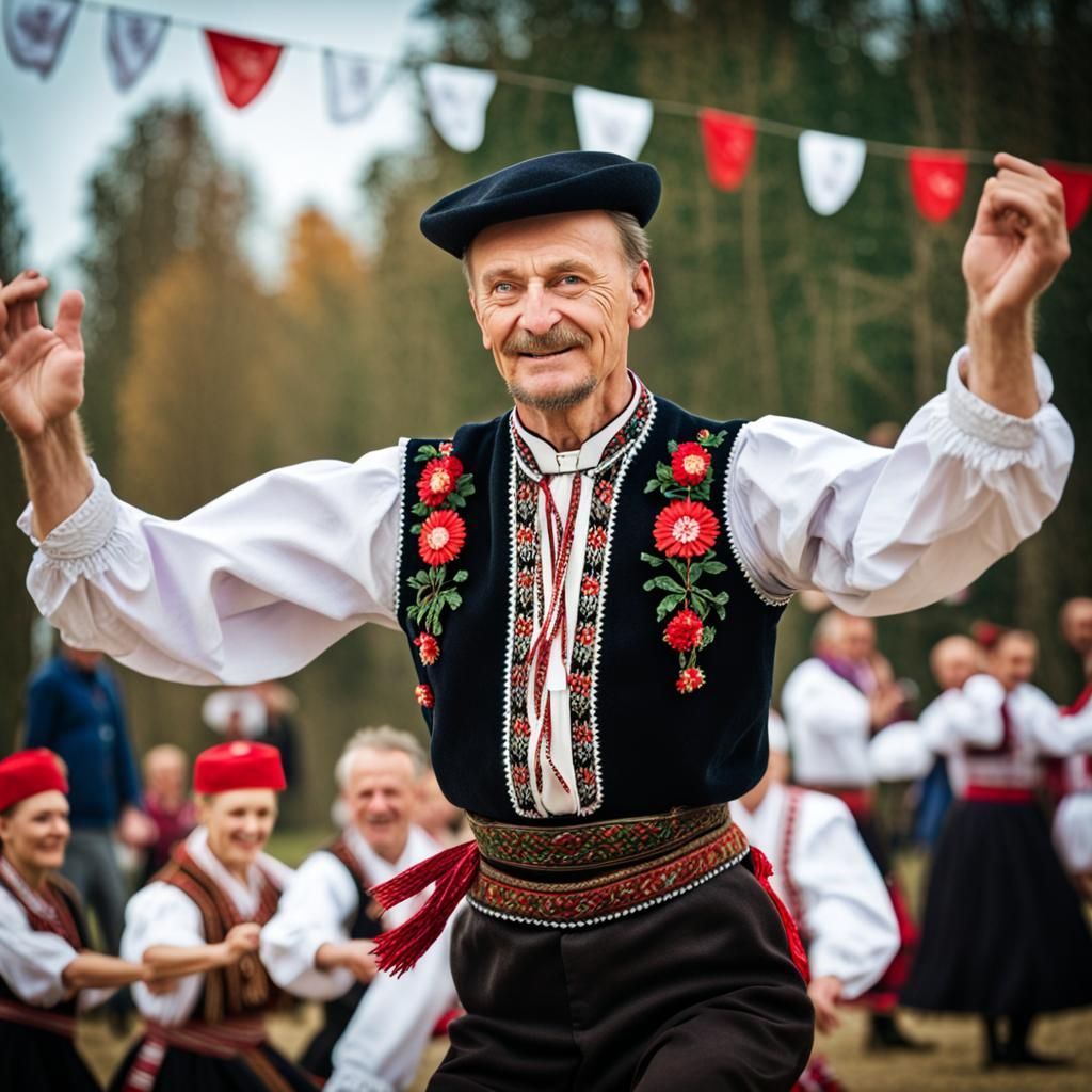 Polish Man Dancing Krakowiak in Folk Costume
