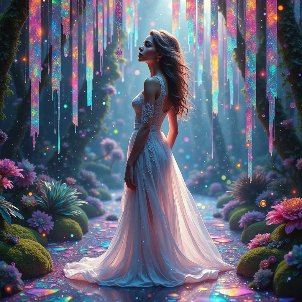 Surreal Fae Goddess in a Glass Downpour of Colors
