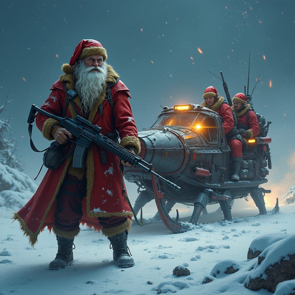 Dark Future Santa Wields AK-47 in High-Tech Sleigh