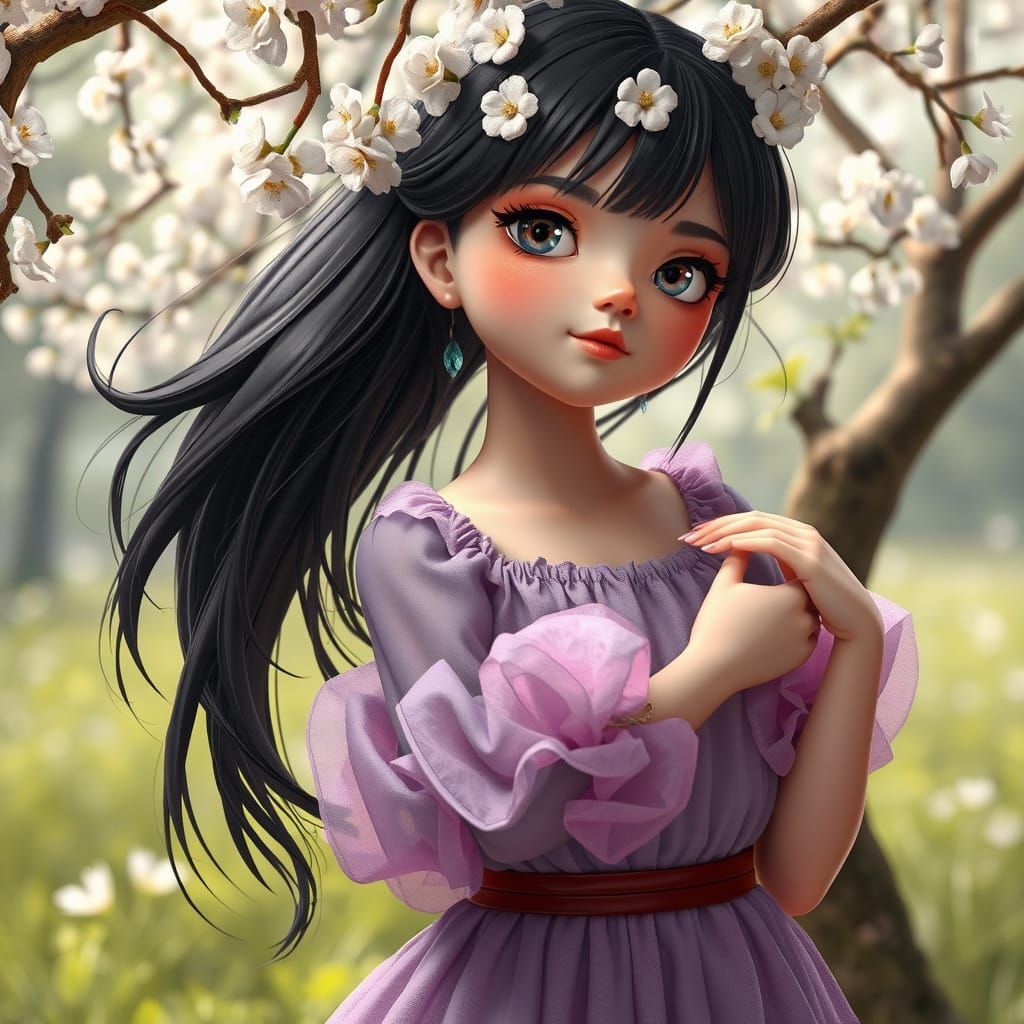 Girl in Lila Gown Under Edelstein Tree