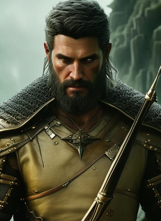 Hyperrealistic Witcher Portrait with Dramatic Lighting