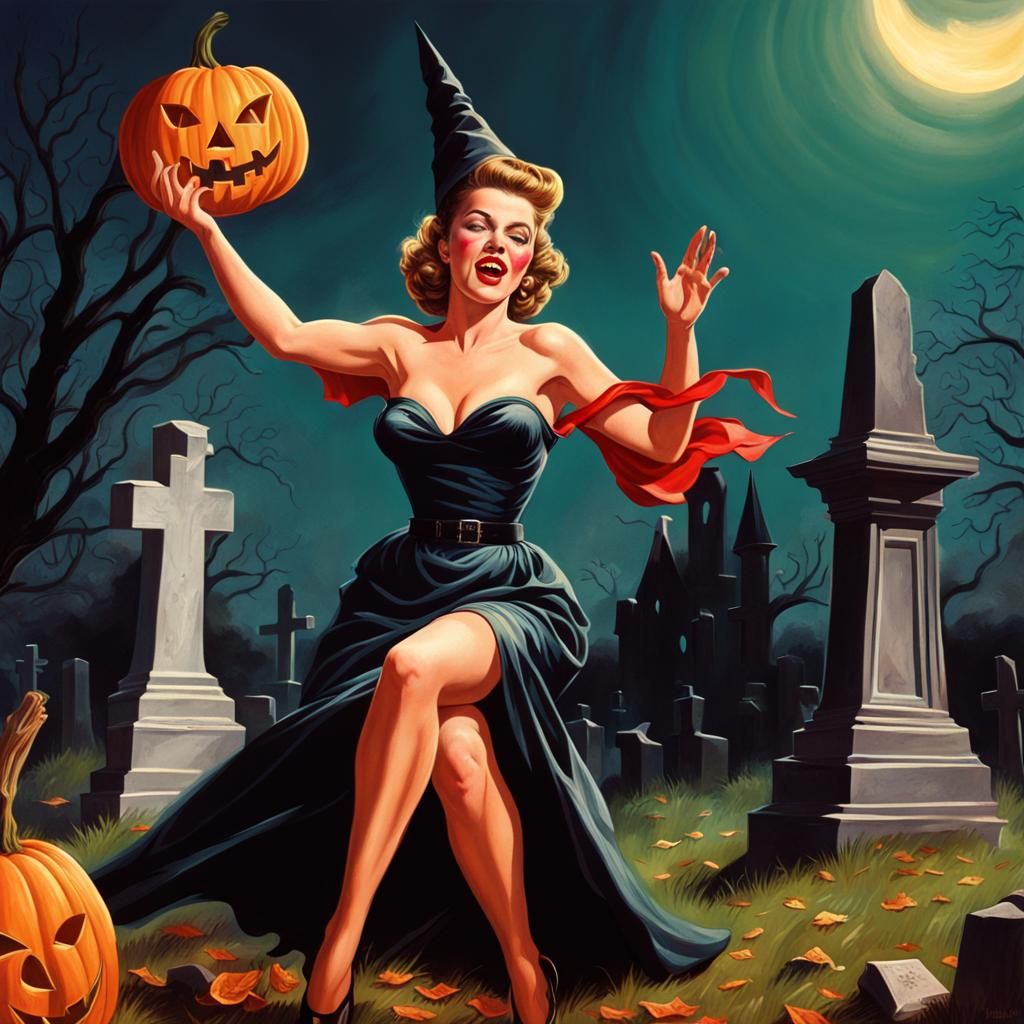 1950s Halloween Witches Graveyard Eclipse: Splash Art