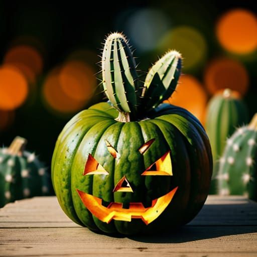 Cactus Carved into Pumpkin, Professional Photography