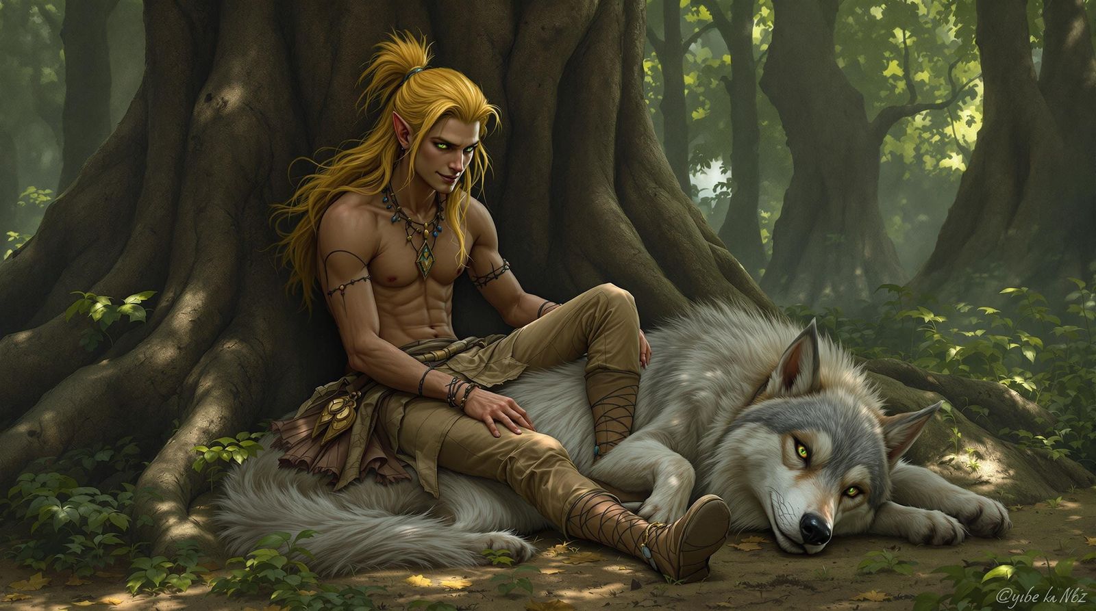 Forest Elves in Ancient Woodland Harmony