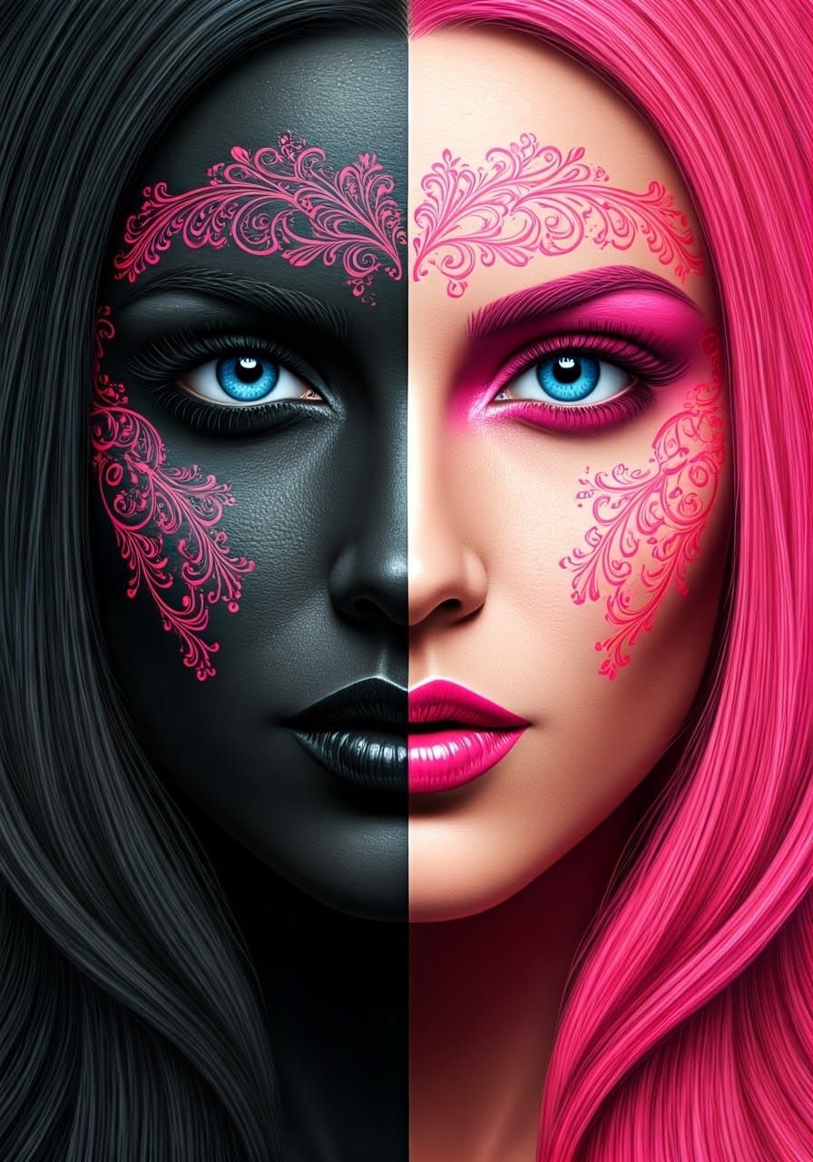 Mesmerizing Portrait with Contrasting Colors, in Art Nouveau...