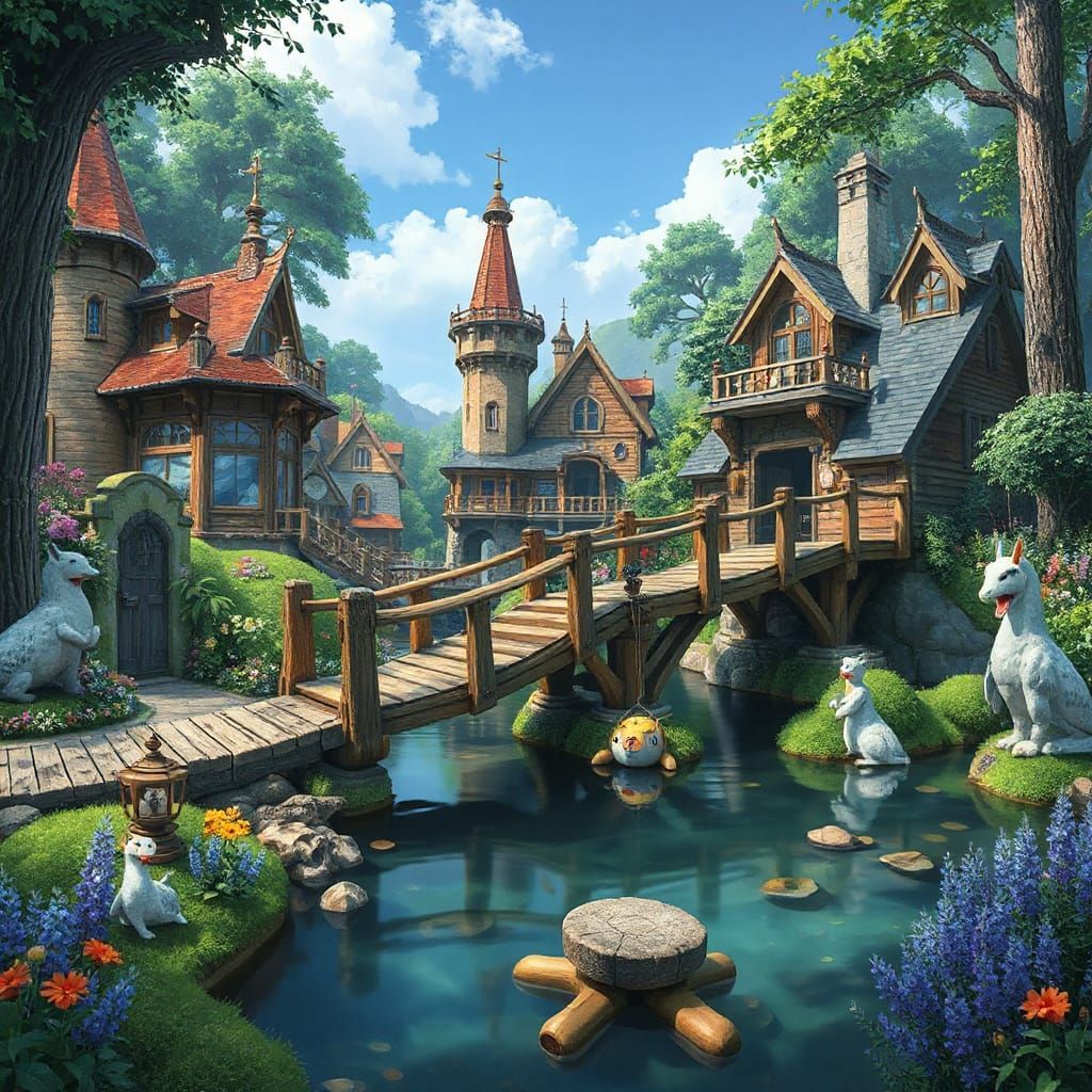 Whimsical Water Village in Dreamy, Futuristic Style