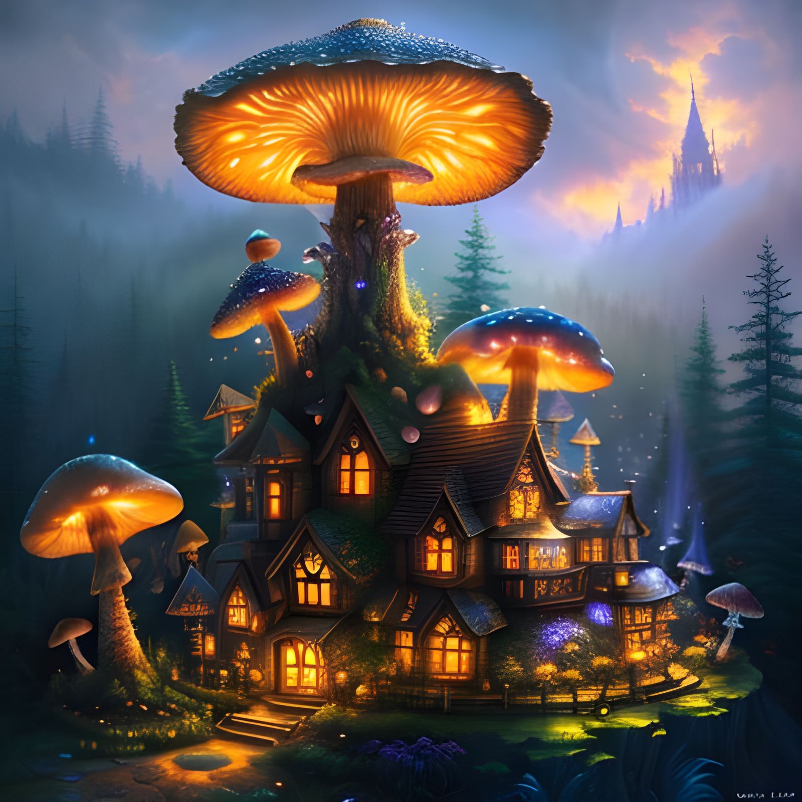 Mushroom Fairy City in Enchanted Forest