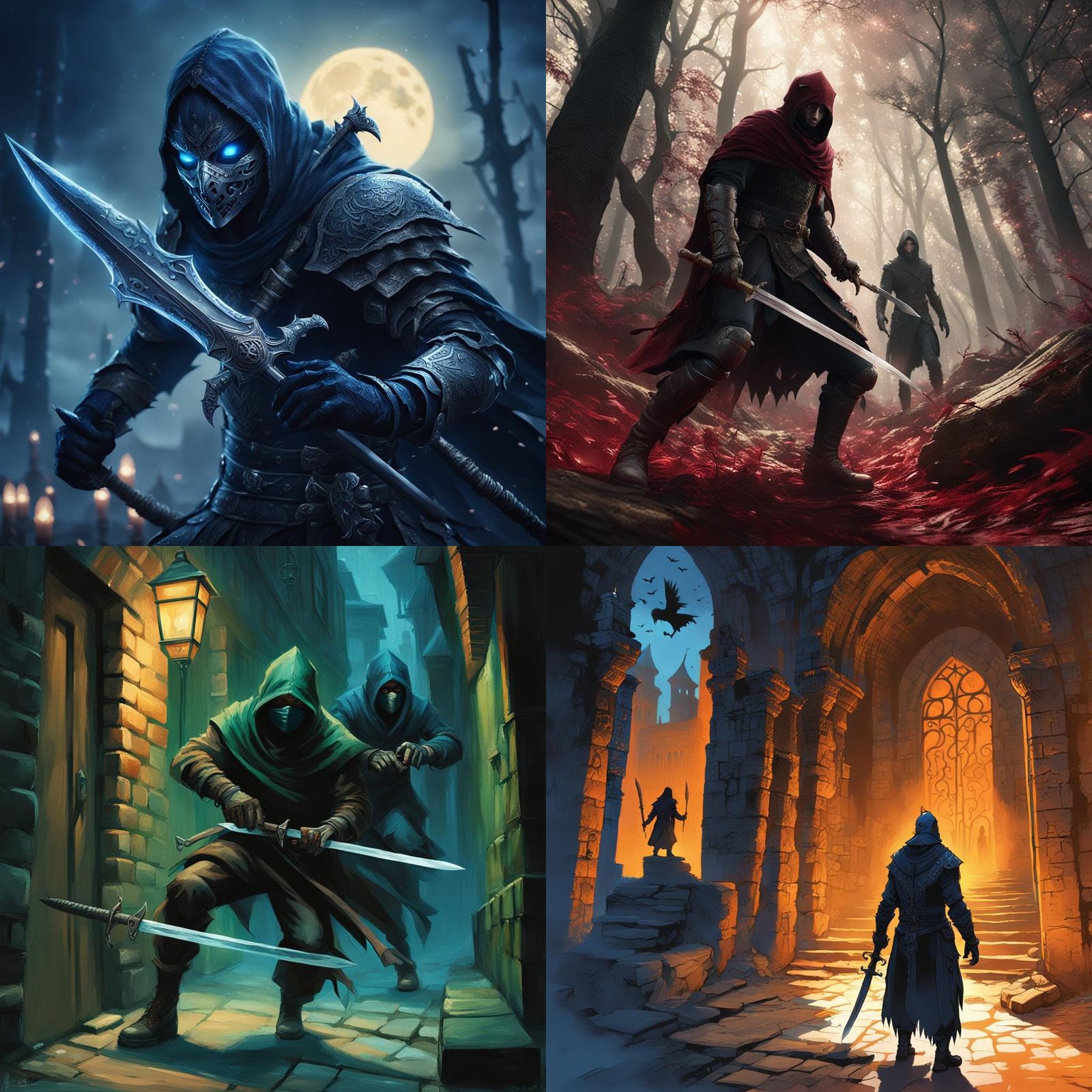 Masked Rogue Attacks With Daggers: Fantasy Concept Art