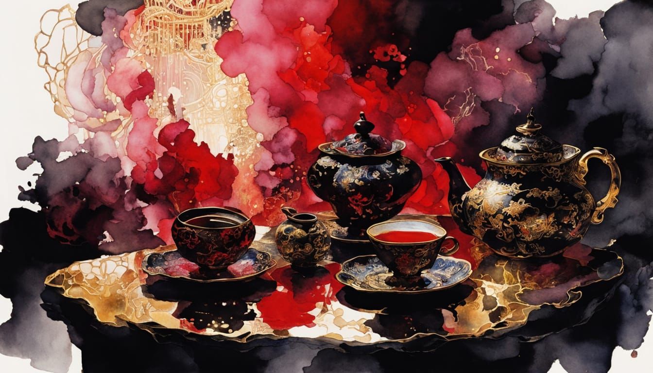 Whimsical Harbour Tea Party in Glowing, Shadowy Light