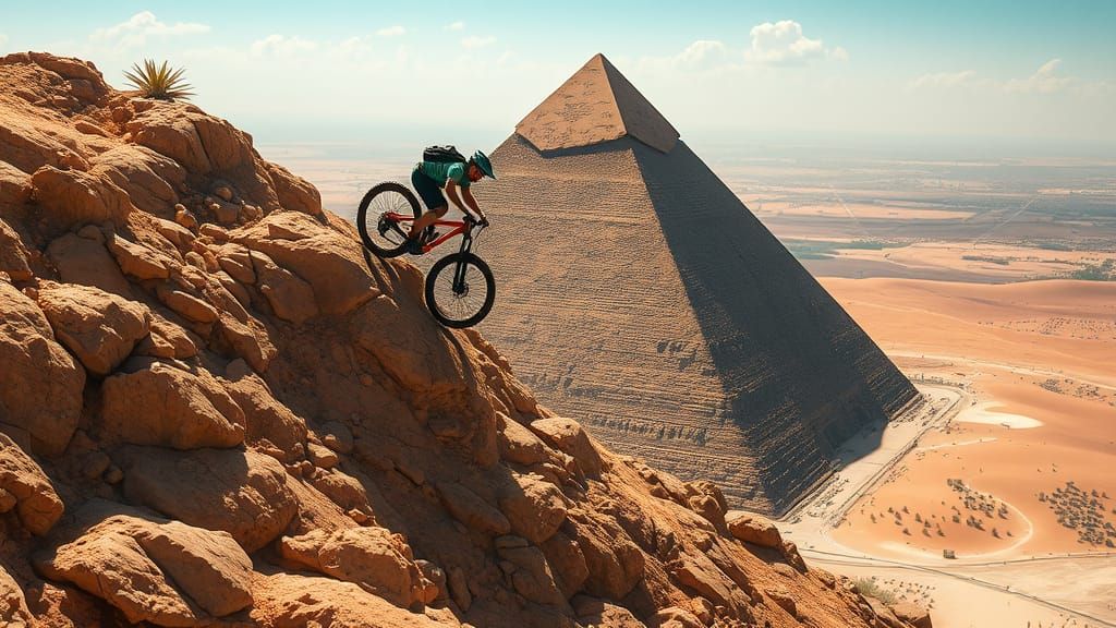 Surreal Desert Rider Descends Pyramid in Vibrant Anime-Inspi...