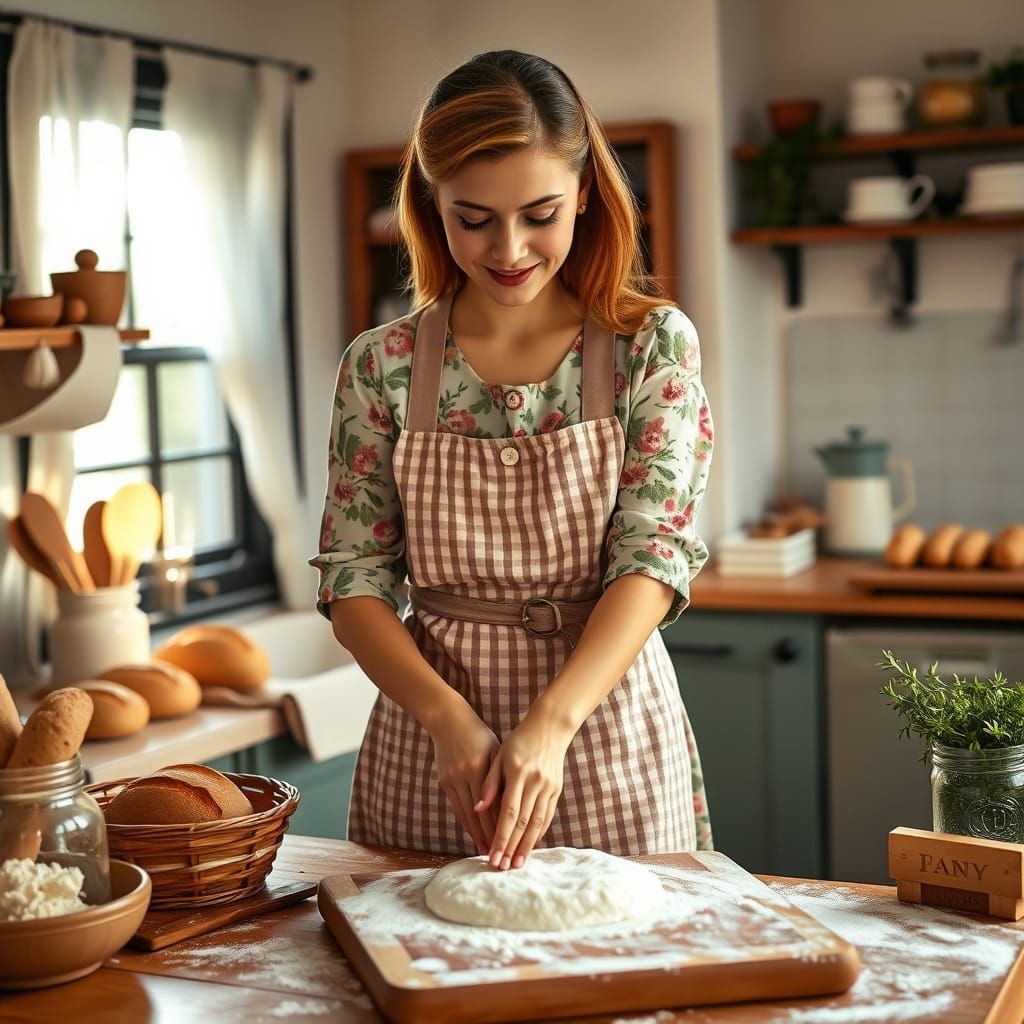 Vintage Kitchen Scene in Rockwell Style
