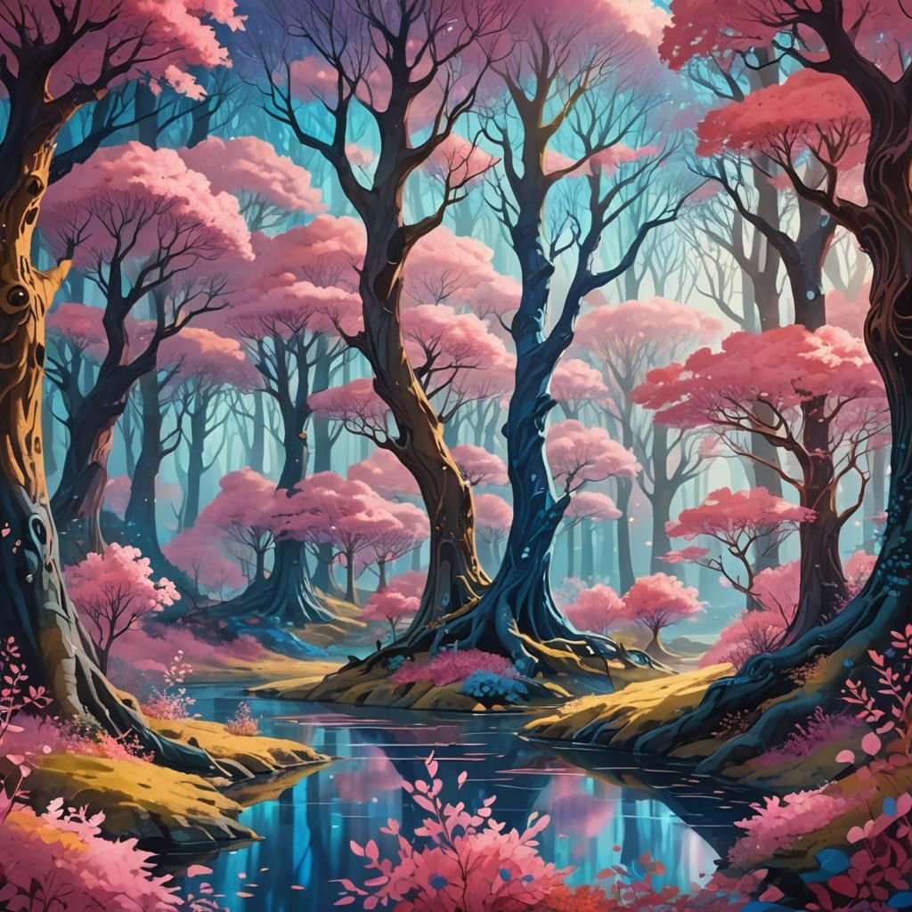 Mystical Forest Paper Cutout in Fantasy Style