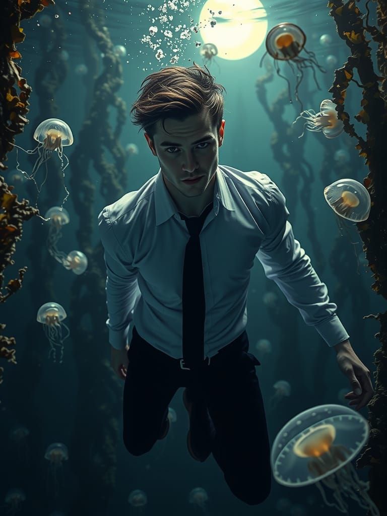 Vampire in Kelp Forest: Mystical Night Scene