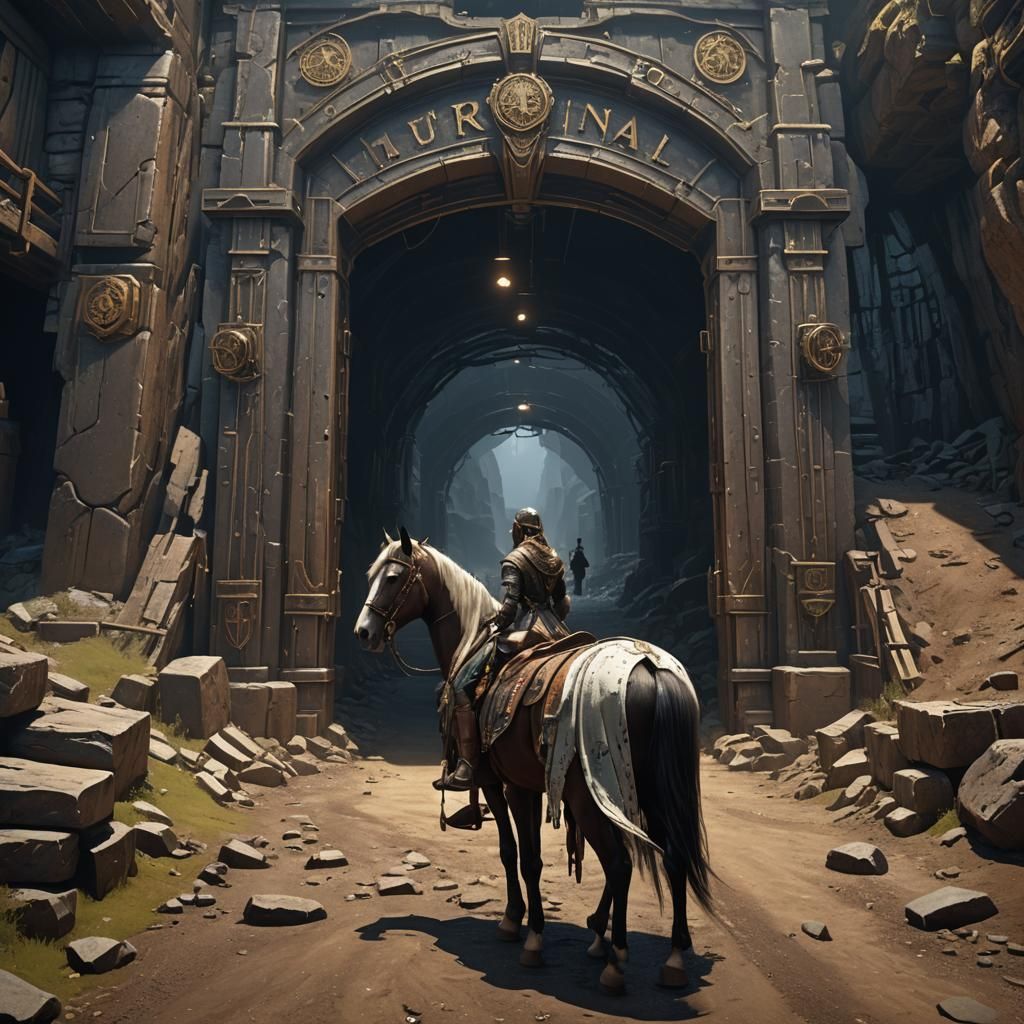 Equestrian Enters Mine: Dark Fantasy Concept Art