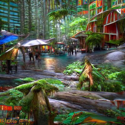 Canadian Rainforest Village: 8K 3D Concept Art