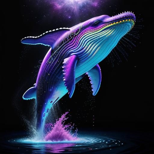 Cosmic Whale in Raspberry Sea: Hyperrealistic Illustration