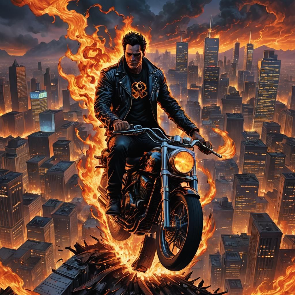 Ash Williams as Ghost Rider in Neon Anime Style