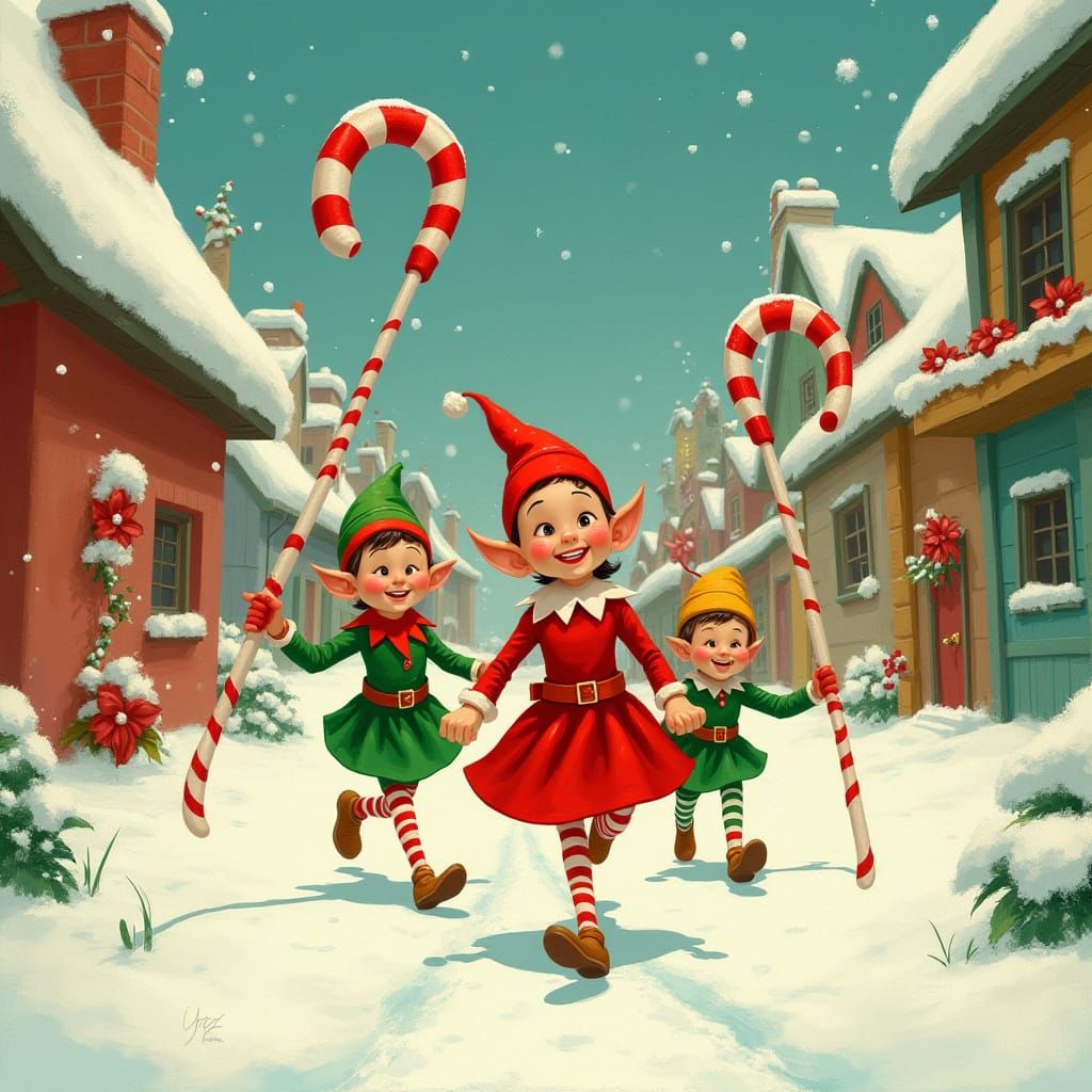 Elves Chase Candy Canes: 1960s Cartoon Christmas