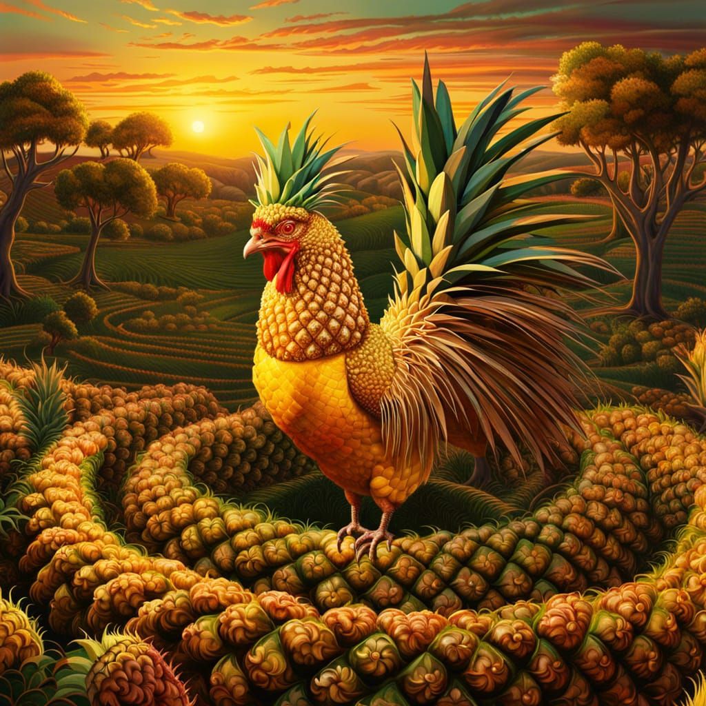 Tormented Pineapple Chicken in Surreal Labyrinth