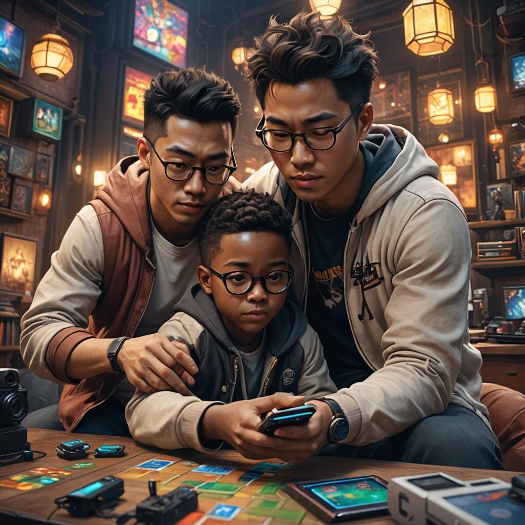 Friends Gaming Together: Detailed Matte Painting