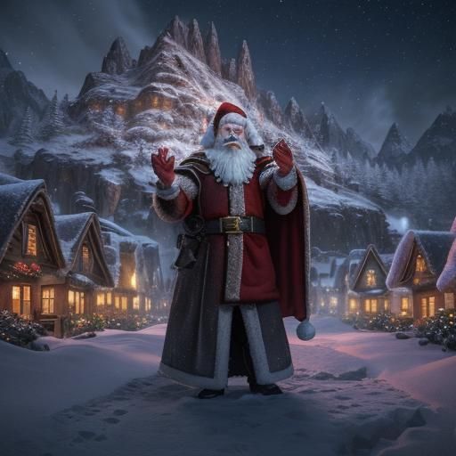 Santa Claus in Snowy Village: Fantasy Concept Art